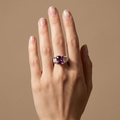 14K 6.30ct Cushion Pink Diaspore 0.67cttw VS White Diamonds Ring
