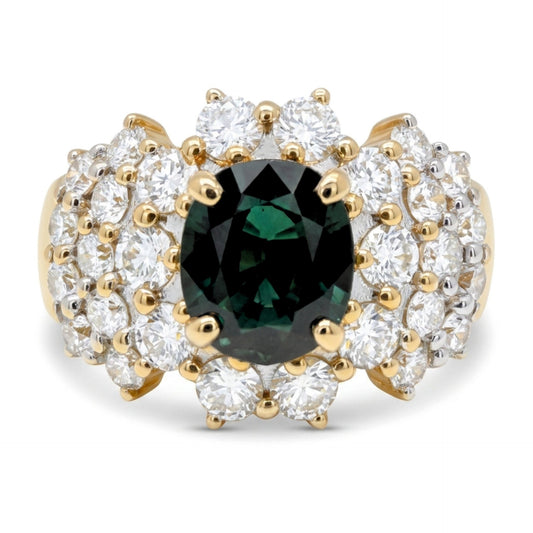 14K gold oval color change garnet ring with VS white diamonds