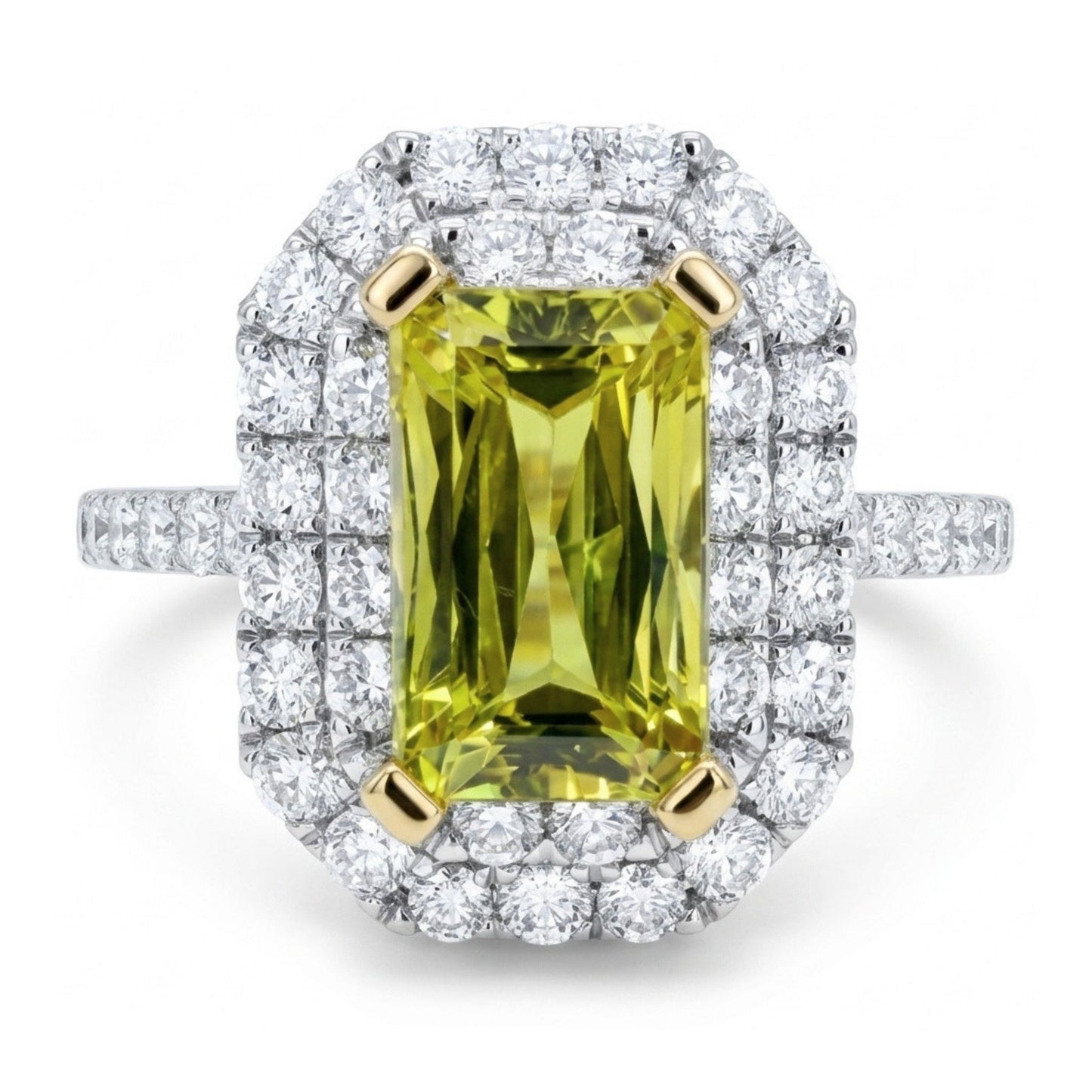 14K 2.57ct Radiant Cut Unheated Winza Sapphire 0.99cttw VS White Diamonds Ring