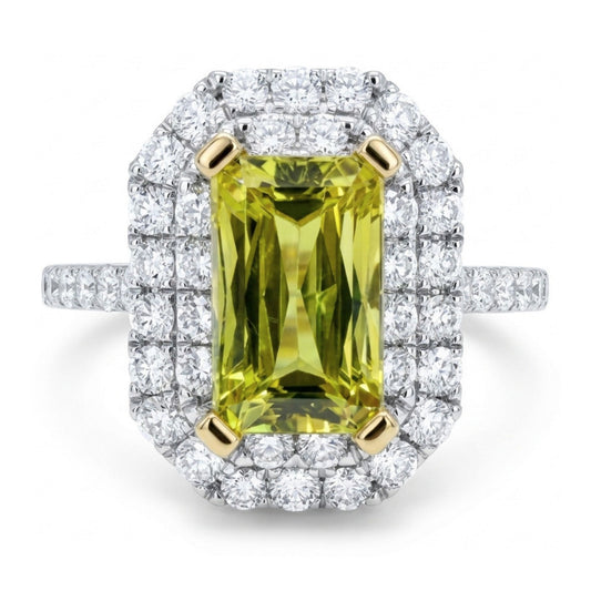 14K 2.57ct Radiant Cut Unheated Winza Sapphire 0.99cttw VS White Diamonds Ring