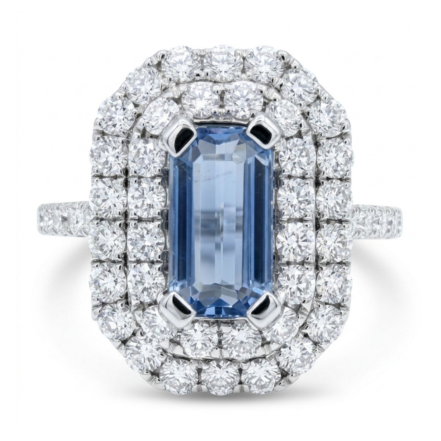 14K 1.20ct Emerald Cut Unheated Blue Winza Sapphire 1.00cttw VS White Diamonds Ring