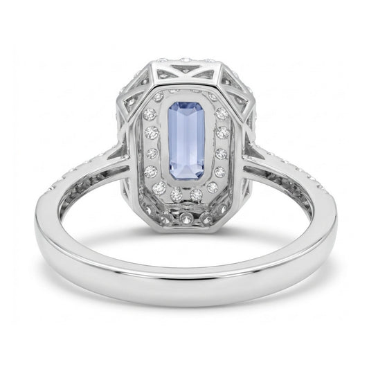 14K 1.20ct Emerald Cut Unheated Blue Winza Sapphire 1.00cttw VS White Diamonds Ring