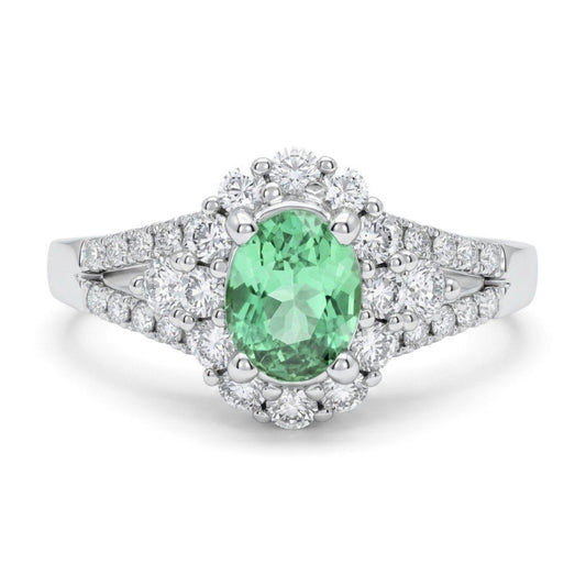 14K 0.38ct Oval Green Kornerupine 0.41cttw VS White Diamonds Ring
