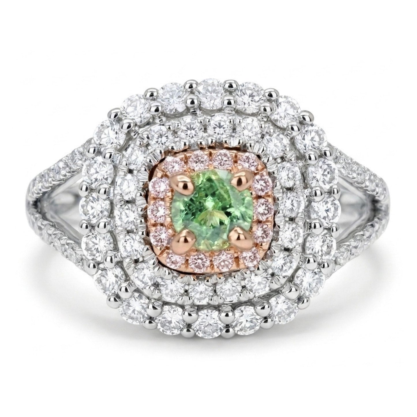 14K 0.21ct Round Green Kornerupine 0.74cttw Pink & White Diamonds Ring