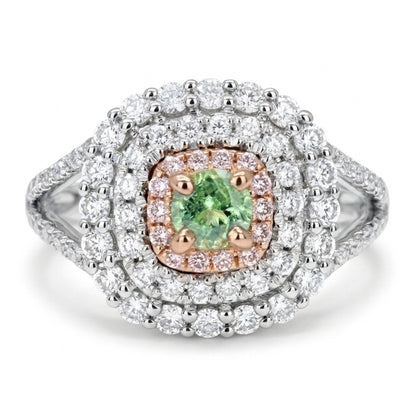 14K 0.21ct Round Green Kornerupine 0.74cttw Pink & White Diamonds Ring