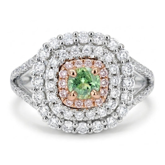 14K 0.21ct Round Green Kornerupine 0.74cttw Pink & White Diamonds Ring