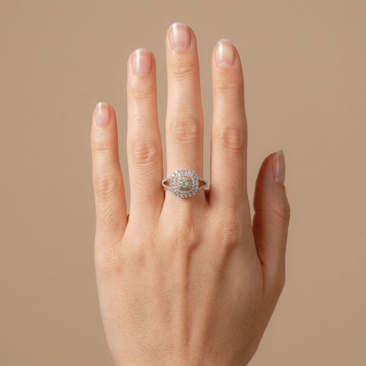 14K 0.21ct Round Green Kornerupine 0.74cttw Pink & White Diamonds Ring