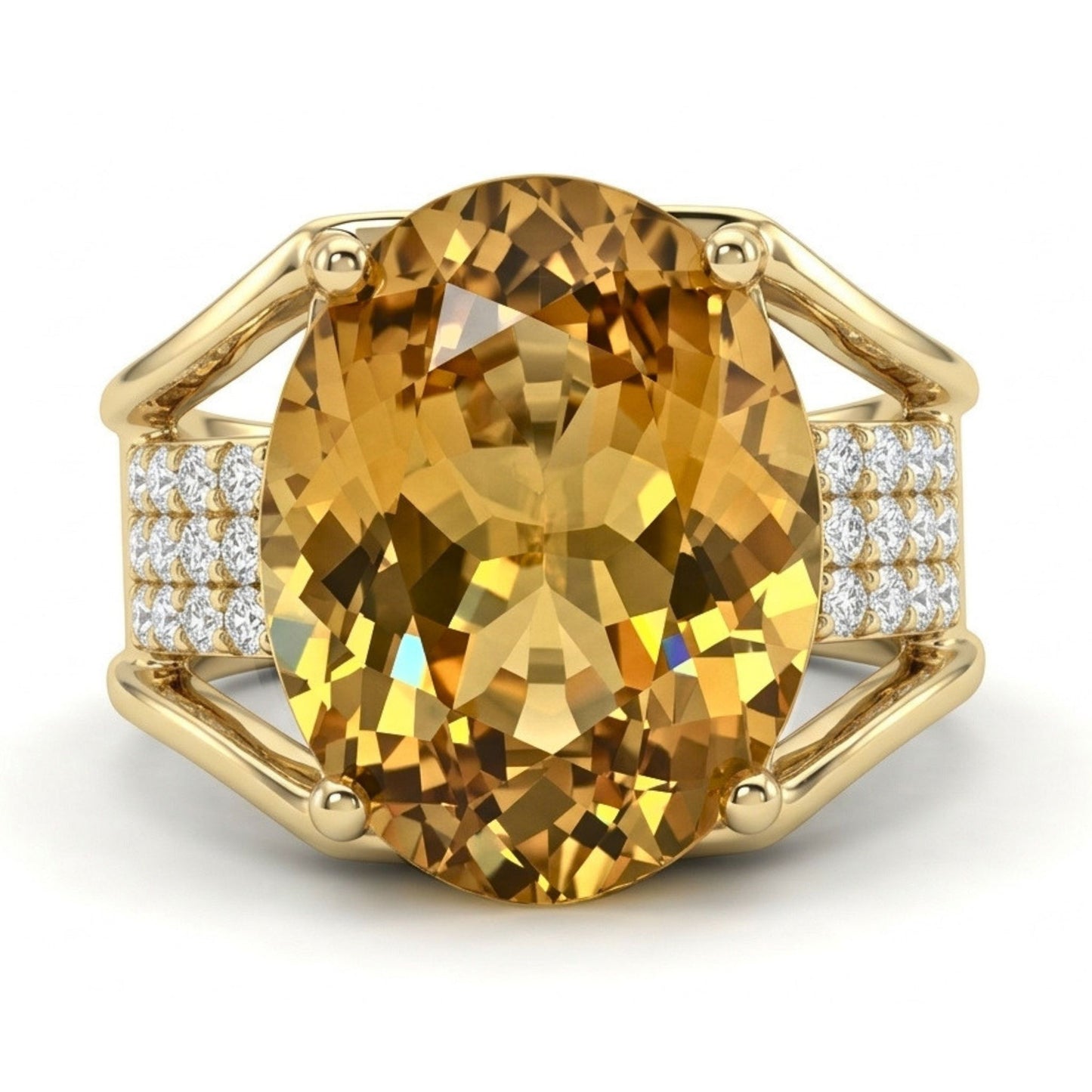 14K 11.55ct Oval Golden Zircon 0.76cttw VS White Diamonds Ring