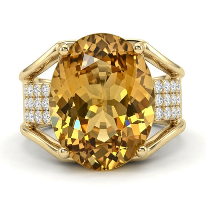14K 11.55ct Oval Golden Zircon 0.76cttw VS White Diamonds Ring