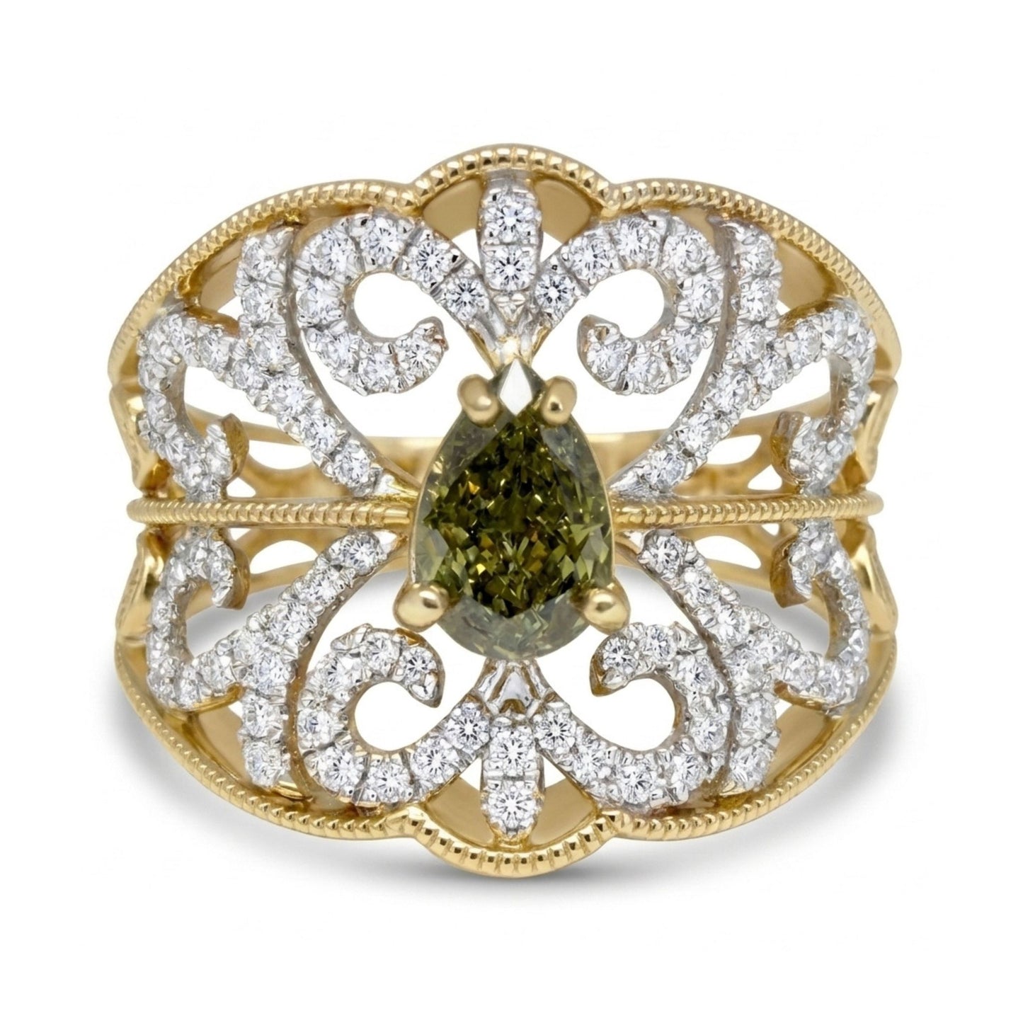 14K 0.51ct SI2 Pear Shape Chameleon Diamond 0.38cttw VS White Diamonds Ring GIA #5222581577