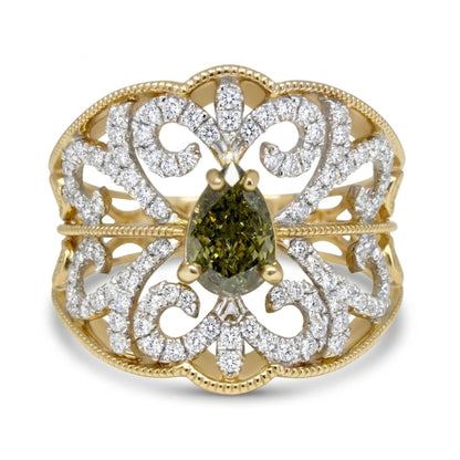 14K 0.51ct SI2 Pear Shape Chameleon Diamond 0.38cttw VS White Diamonds Ring GIA #5222581577