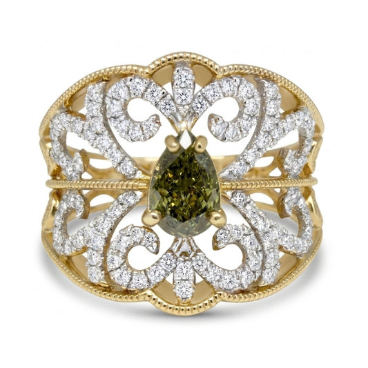 14K 0.51ct SI2 Pear Shape Chameleon Diamond 0.38cttw VS White Diamonds Ring GIA #5222581577