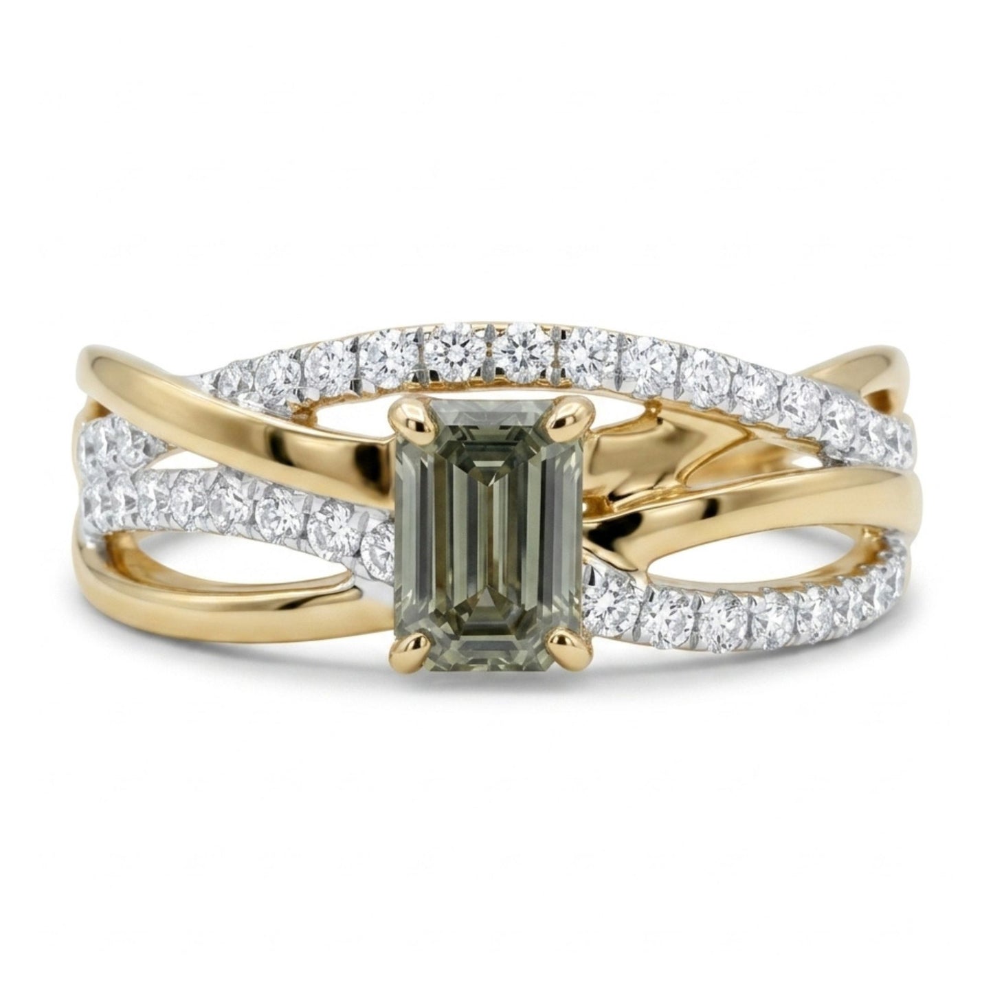 14K 0.50ct SI1 Emerald Cut Chameleon Diamond 0.35cttw VS White Diamonds Ring GIA #6435276396