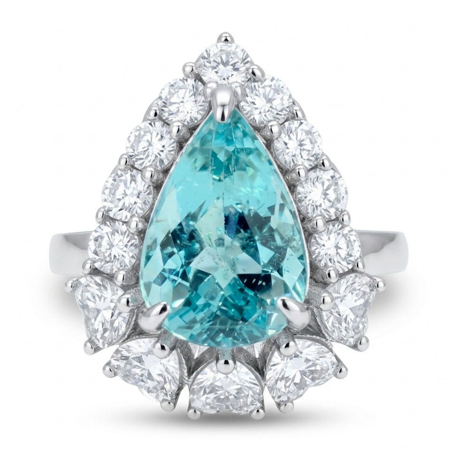 18K 2.52ct Pear Shape Paraiba 1.18cttw VS White Diamonds Ring