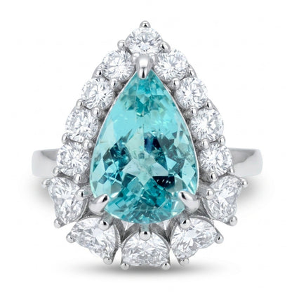 18K 2.52ct Pear Shape Paraiba 1.18cttw VS White Diamonds Ring