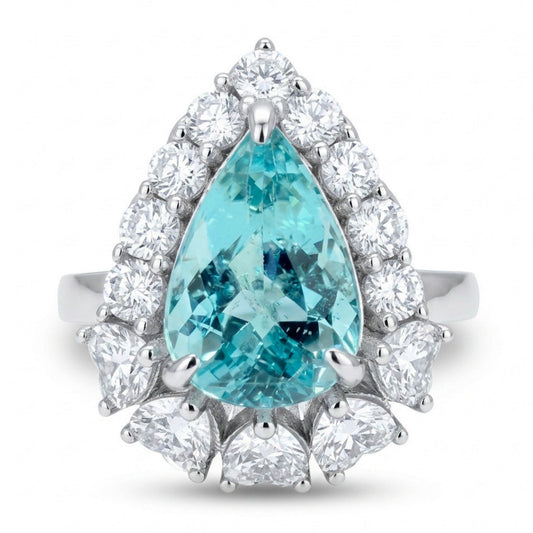18K 2.52ct Pear Shape Paraiba 1.18cttw VS White Diamonds Ring