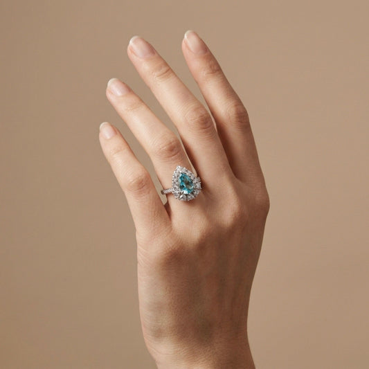 18K 2.52ct Pear Shape Paraiba 1.18cttw VS White Diamonds Ring