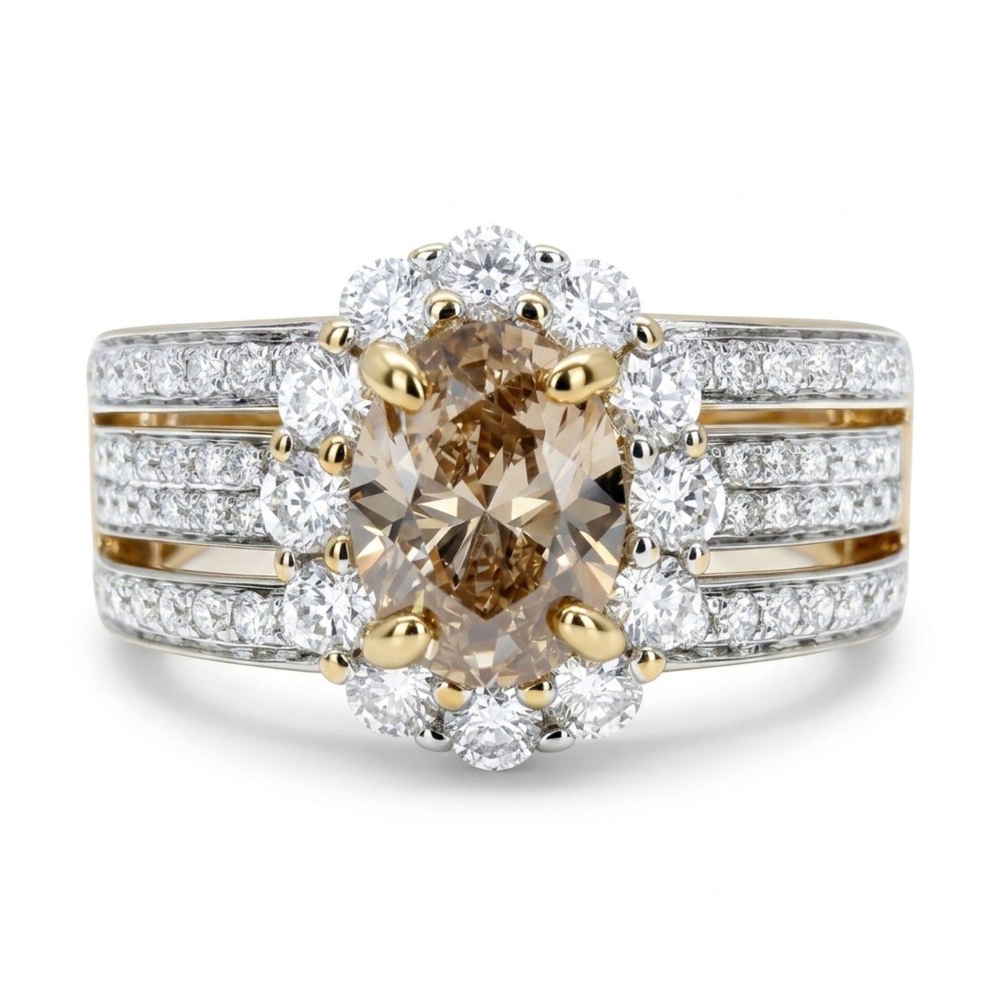 14K 1.02ct Oval VS Fawn Diamond 0.99cttw VS White Diamonds Ring