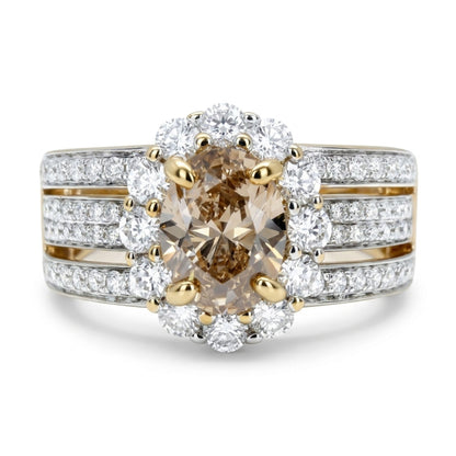 14K 1.02ct Oval VS Fawn Diamond 0.99cttw VS White Diamonds Ring