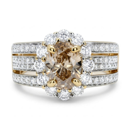 14K 1.02ct Oval VS Fawn Diamond 0.99cttw VS White Diamonds Ring