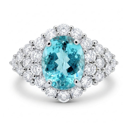 14K 2.28ct Oval Paraiba 1.18cttw VS White Diamonds Ring