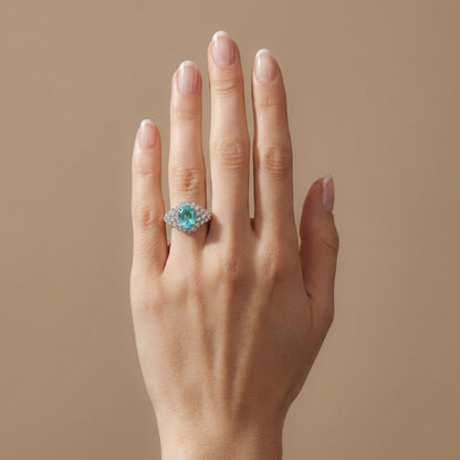 14K 2.28ct Oval Paraiba 1.18cttw VS White Diamonds Ring