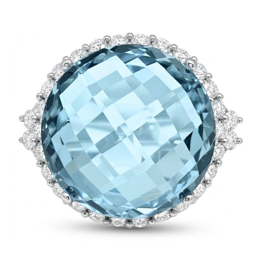 14K 17.15ct Fancy Cut Santa Maria Aquamarine 1.25cttw VS White Diamonds Ring