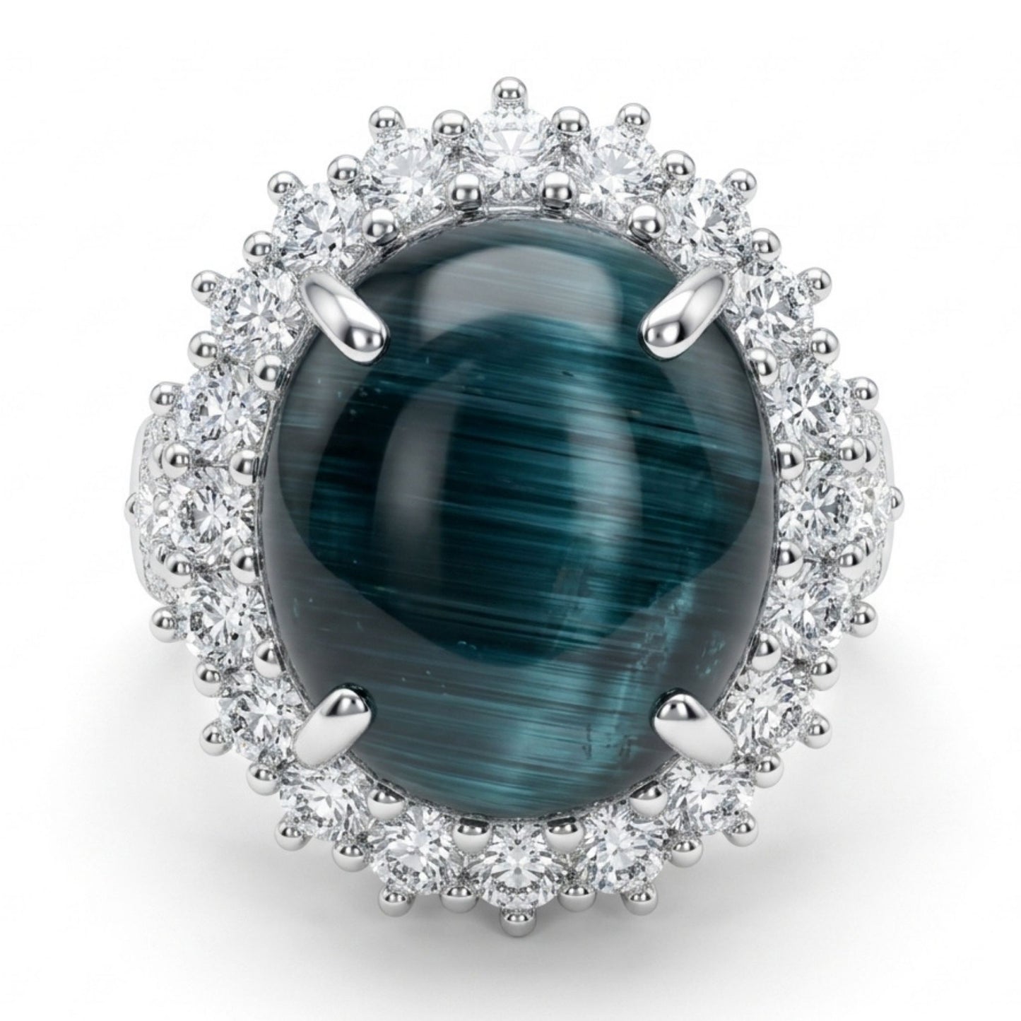 14K 8.44ct Oval Cat's Eye Indicolite 1.61cttw VS White Diamonds Ring
