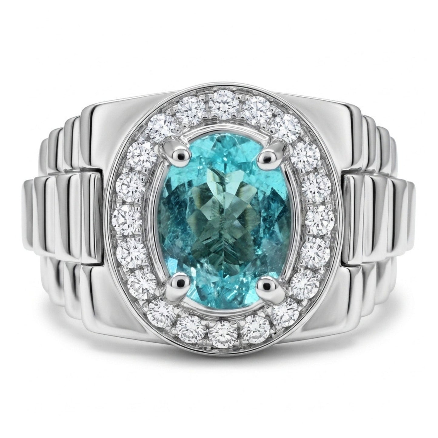 14K 1.46ct Oval Paraiba 0.59cttw VS White Diamonds Men's Ring
