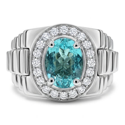 14K 1.46ct Oval Paraiba 0.59cttw VS White Diamonds Men's Ring