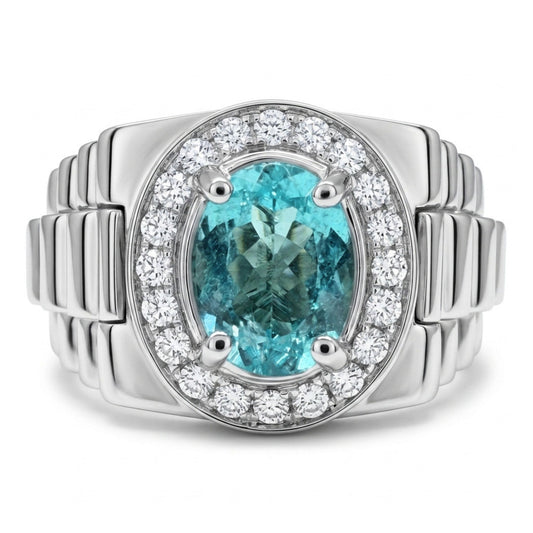 14K 1.46ct Oval Paraiba 0.59cttw VS White Diamonds Men's Ring