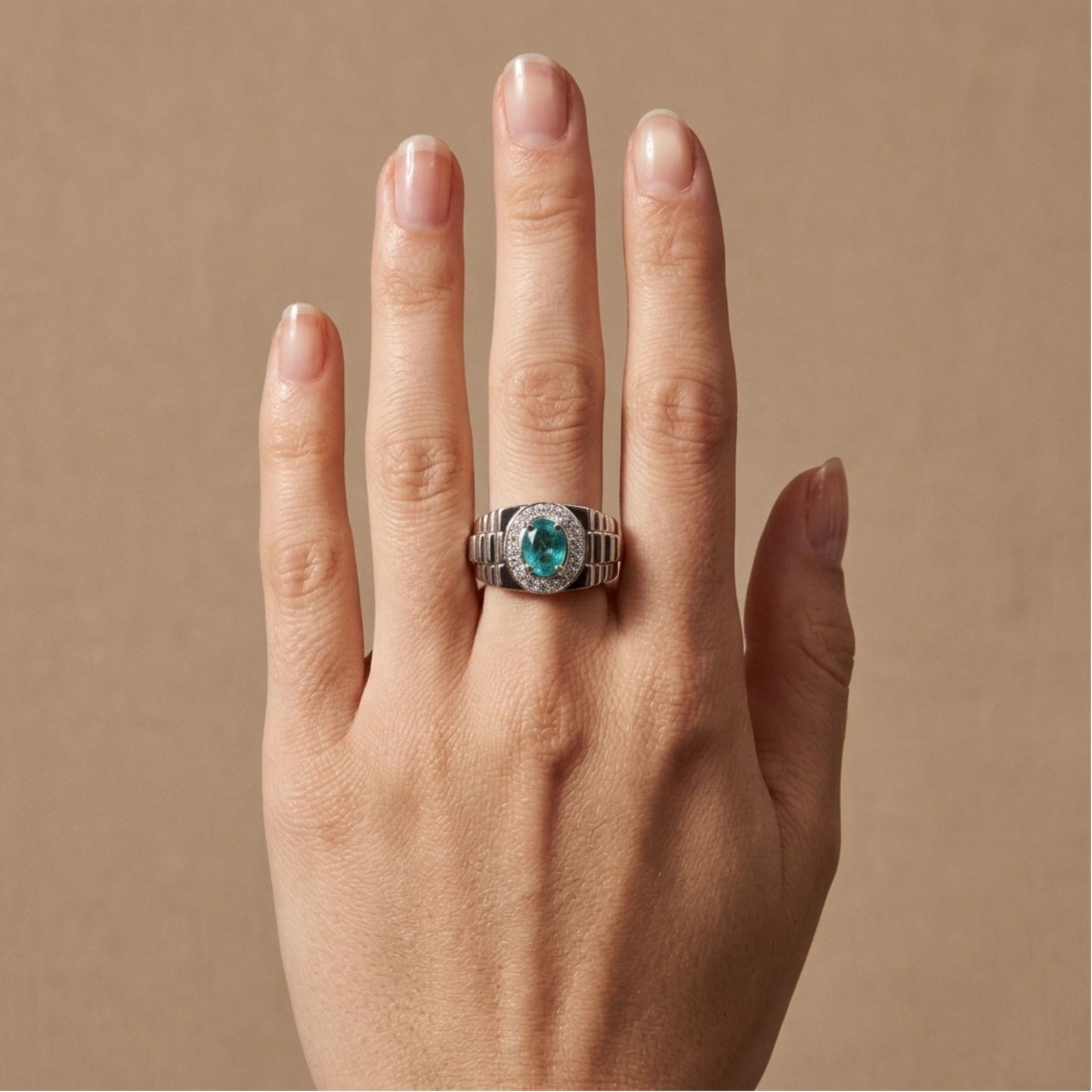 14K 1.46ct Oval Paraiba 0.59cttw VS White Diamonds Men's Ring