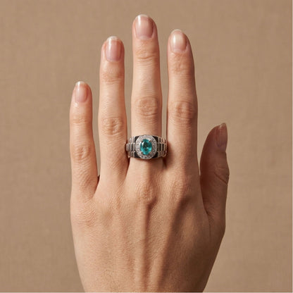 14K 1.46ct Oval Paraiba 0.59cttw VS White Diamonds Men's Ring