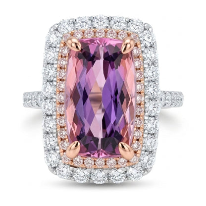 14K 3.68ct Cushion Pink Topaz 0.94cttw Pink & White Diamonds Ring