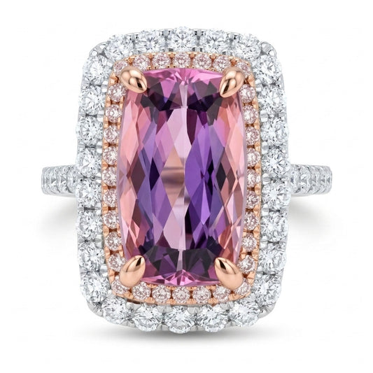 14K 3.68ct Cushion Pink Topaz 0.94cttw Pink & White Diamonds Ring