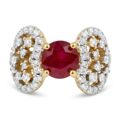 14K 2.07ct Round Burma Ruby 1.09cttw VS White Diamonds Ring