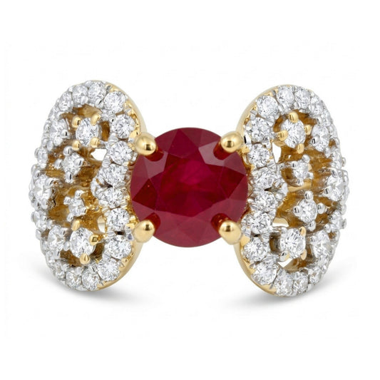 14K 2.07ct Round Burma Ruby 1.09cttw VS White Diamonds Ring