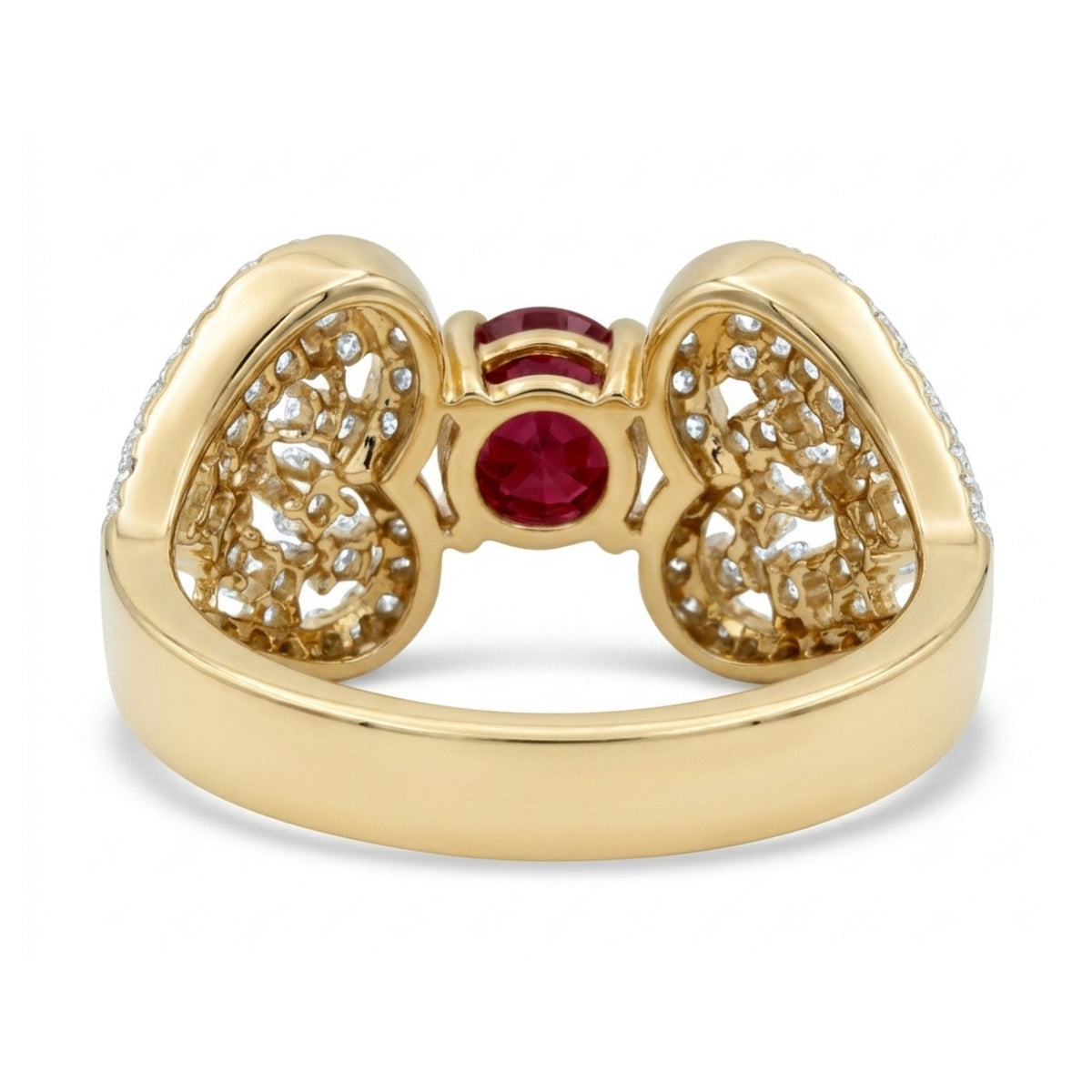 14K 2.07ct Round Burma Ruby 1.09cttw VS White Diamonds Ring