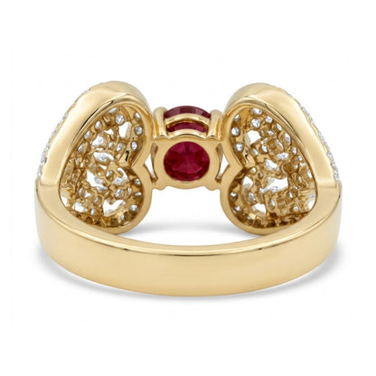 14K 2.07ct Round Burma Ruby 1.09cttw VS White Diamonds Ring