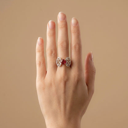 14K 2.07ct Round Burma Ruby 1.09cttw VS White Diamonds Ring