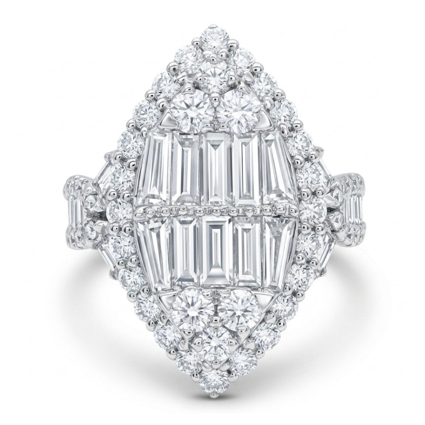 18K 1.95cttw Baguette & Round VS White Diamond Ring