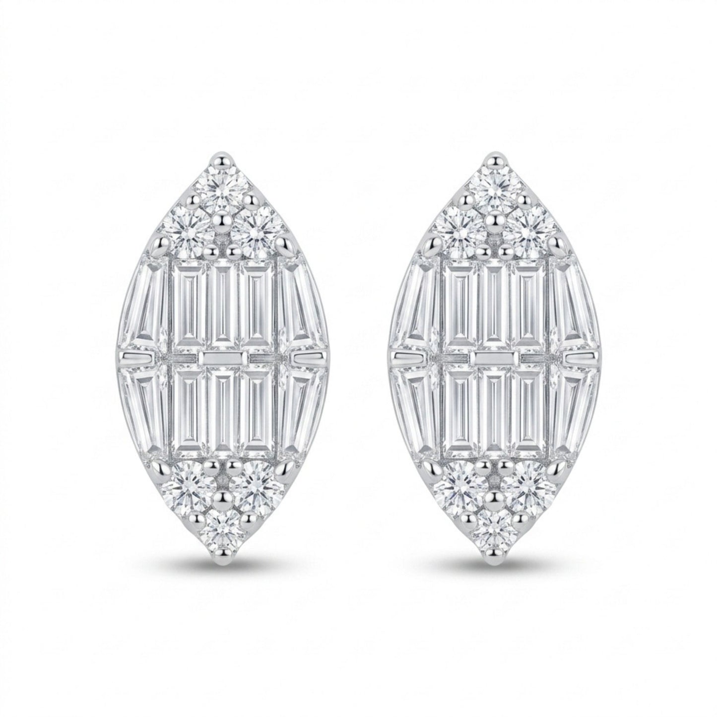 18K 1.58cttw Baguette & Round VS White Diamond Stud Earrings