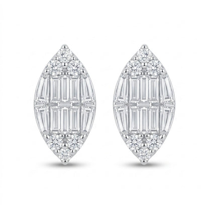 18K 1.58cttw Baguette & Round VS White Diamond Stud Earrings