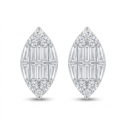 18K 1.58cttw Baguette & Round VS White Diamond Stud Earrings