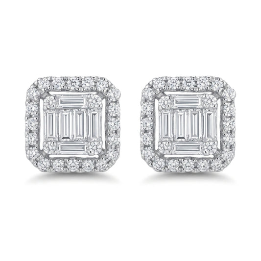 18K gold 0.37ct baguette and round VS white diamond stud earrings