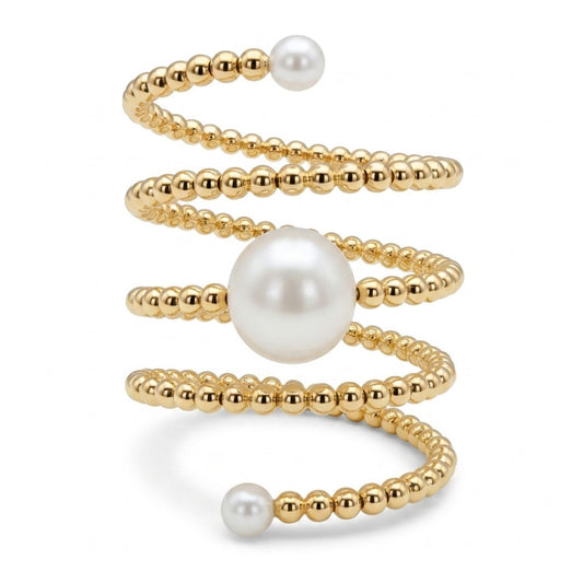 18K 9mm Freshwater White Pearl Flexible Coil Ring