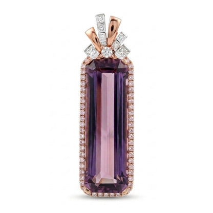 14K 24.41ct Emerald Cut Pink Diaspore 1.97cttw VS Pink & White Diamonds Pendant