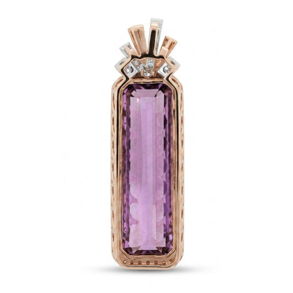 14K 24.41ct Emerald Cut Pink Diaspore 1.97cttw VS Pink & White Diamonds Pendant