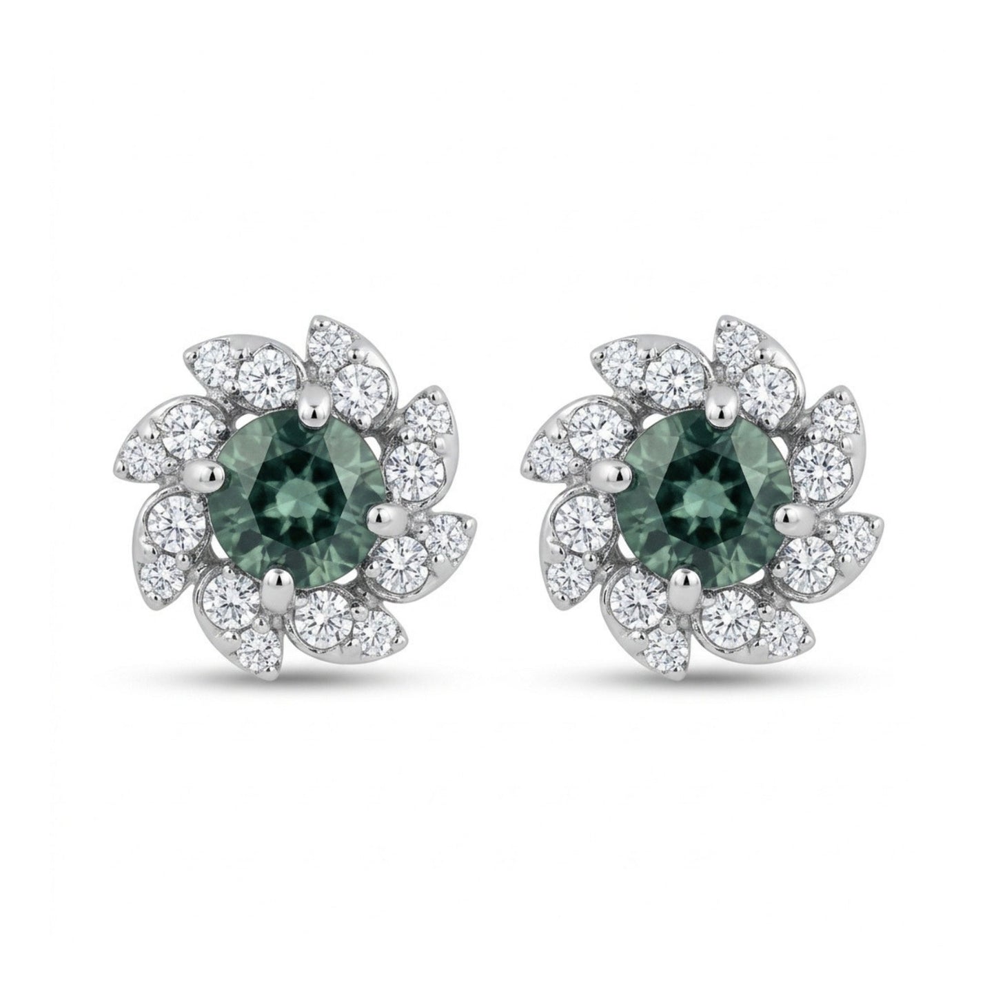 14K 1.21cttw Round Alexandrite 0.37cttw VS White Diamonds Stud Earrings