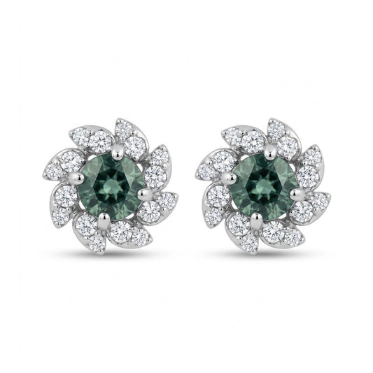 14K 1.21cttw Round Alexandrite 0.37cttw VS White Diamonds Stud Earrings